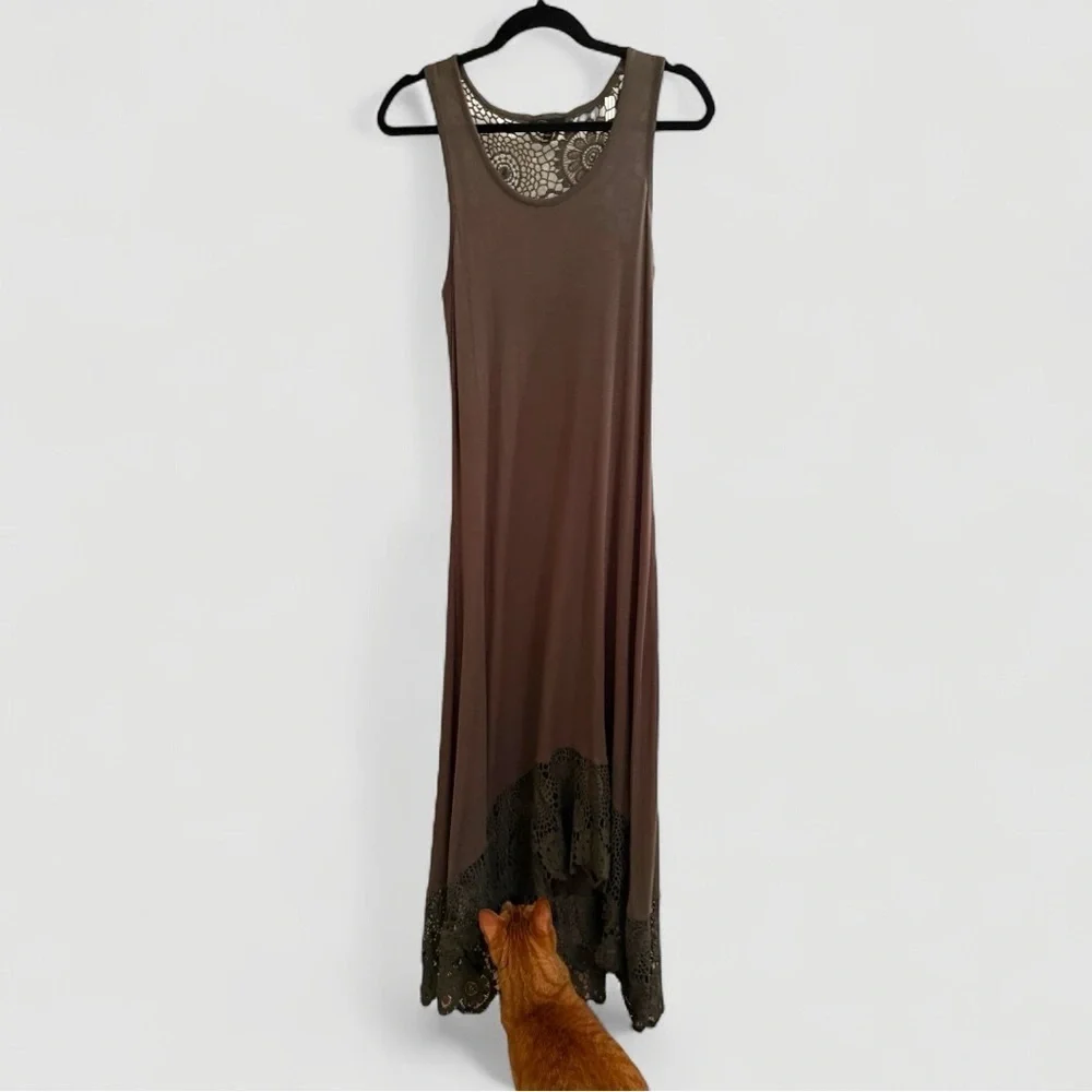 olive green one piece dress WOMEN'S SLEEVELESS CROCHET DETAILED MAXI DRESS – Wholesalefashiontrends.com main image 0